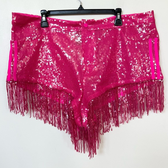 NEW adidas x Ivy Park Sequin Shorts with Fringe Pink SIZE 1X - Picture 4 of 10